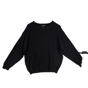 Vtg Kevoman Mens Sweater Long Sleeve Crewneck Silk Cashmere Black XXL Grandpa